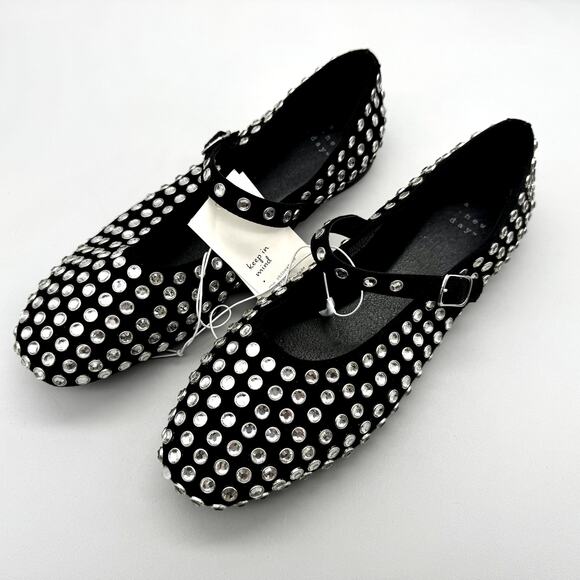 A New Day Flats Womens 8.5 Black Issa Rhinestone Mary Jane Ballet Trendy Cute - Picture 1 of 8